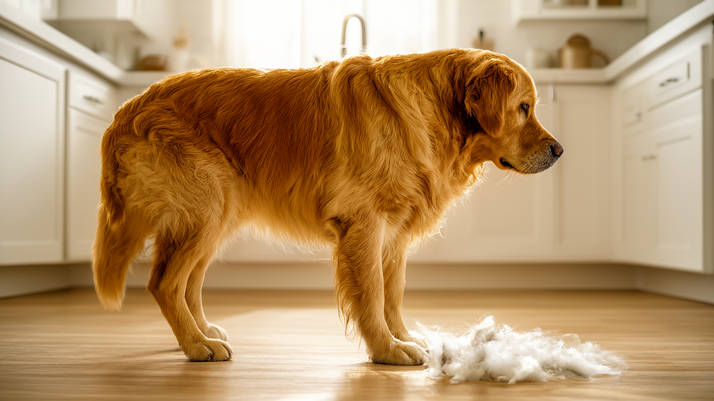 Golden Retriever shedding double coat during spring reset